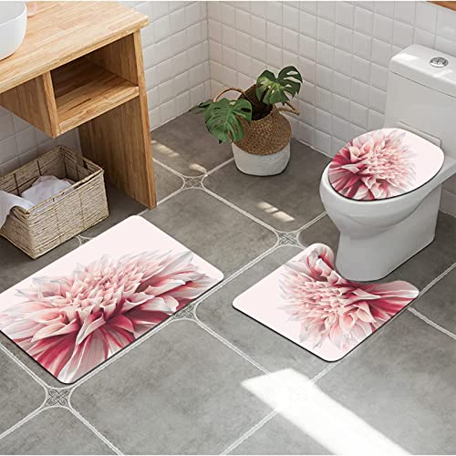 URSOPET Badezimmer Set, rutschfeste Badematte und WC-Vorleger-Set, Close up Dahlia Blossom mit roten und weißen Blütenblättern Eine einzige große Blume weich, wasserabsorbierend,WC-Garnitur, 3-teilig von URSOPET