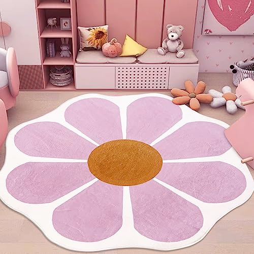 USTIDE Großer Blumenteppich, rund, 160 cm, rosa Kreisteppich für Schlafzimmer, Wohnzimmer, waschbar, floraler Teppich, weicher Teppich für Mädchenzimmer von USTIDE