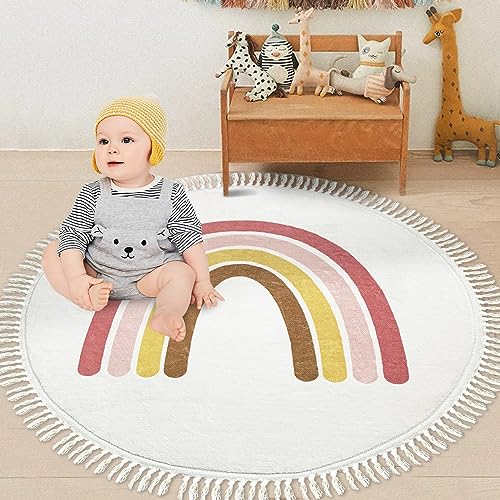 USTIDE Regenbogen-Fransenteppich, niedlicher Kinderteppich, weicher Kinderteppich, Lesebereich, Schlafzimmer, Bodenmatte, waschbar, kleiner Überwurf, Teppich, Quastenteppich für Wohnzimmer, Küche, von USTIDE