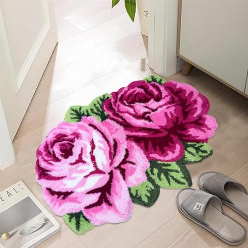 ustide 2 Rose geformt Teppich handgefertigt Teppich Antirutschmatte wahsable Teppich Rose Teppich Rustikal Bereich Teppich Badezimmer Teppich 2 x 2 von USTIDE