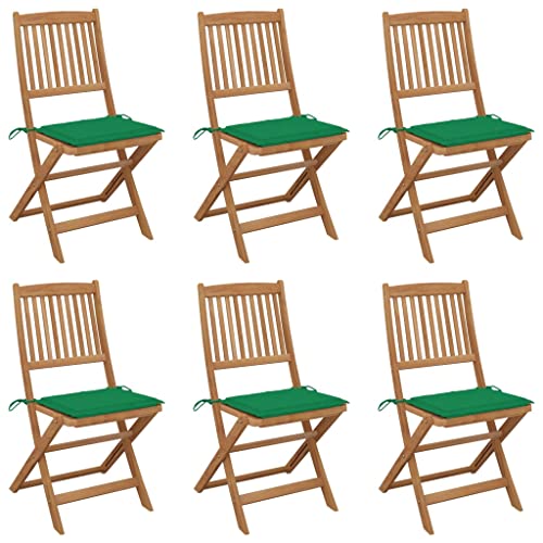 UTSRABFA Gartenstühle Terrassenstuhl Lobby-Stuhl Freizeitstühle Klappbare Gartenstühle 6 STK. mit Kissen Massivholz Akazie Geeignet für Außenbereich, Garten, Gästezimmer, Rasen von UTSRABFA