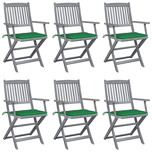 UTSRABFA Küchenstühle Dekorative Stühle Bürostuhl Lobby-Stuhl Klappbare Gartenstühle 6 STK. mit Sitzkissen Massivholz Akazie Geeignet für Kneipen, Höfe, Parks, Rasenflächen von UTSRABFA