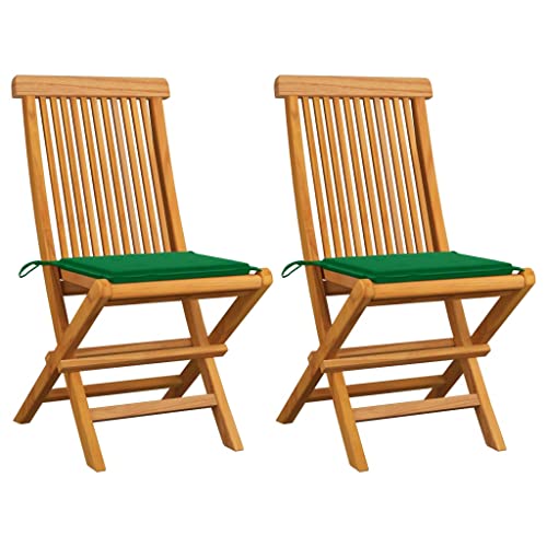 UTSRABFA Stühle für draußen Terrassenstuhl Gartenstühle Esszimmerstühle Gartenstühle mit Grünen Kissen 2 STK. Massivholz Teak Geeignet für Garten, Rasen, Strand, Terrasse von UTSRABFA