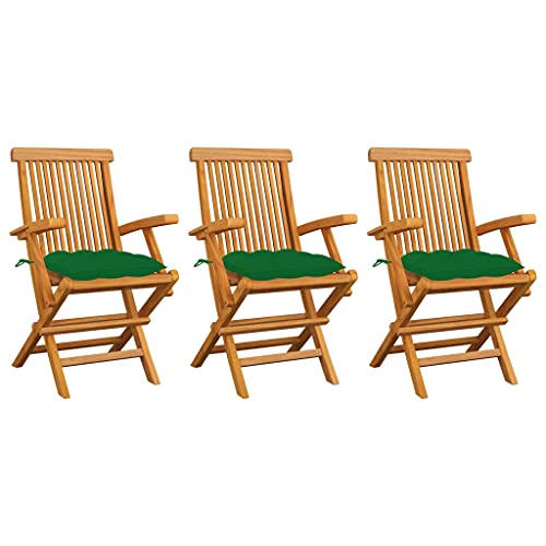 UTSRABFA Stühle für draußen Terrassenstuhl Gartenstühle Esszimmerstühle Gartenstühle mit Grünen Kissen 3 STK. Massivholz Teak Geeignet für Garten, Rasen, Strand, Terrasse von UTSRABFA
