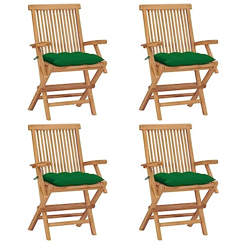 UTSRABFA Stühle für draußen Terrassenstuhl Gartenstühle Esszimmerstühle Gartenstühle mit Grünen Kissen 4 STK. Massivholz Teak Geeignet für Garten, Rasen, Strand, Terrasse von UTSRABFA