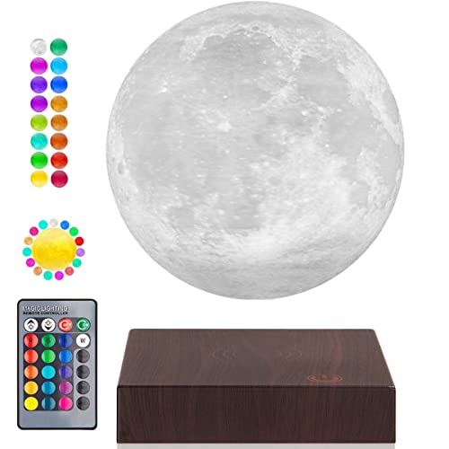 Levitating Moon Lamp, schwebende und spinnende 3D Mondlicht Magnetische Levitation Lunar Nacht Lichter Urlaub Geburtstag Geschenke Zimmer Tisch Schreibtisch Dekoration, 16 Farben LED Mond von UVEHAS