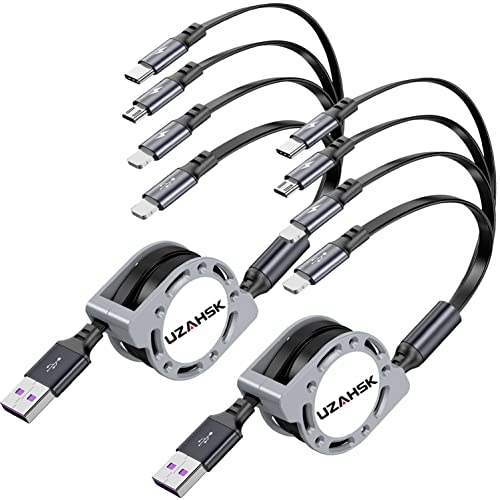 UZAHSK Multi USB Kabel 4 in 1 einziehbares[4A/1,2m] USB-Schnellladekabel Mit Zwei iP/Micro/Type-C-Anschlüssen Für Telefon 15/14/13/12/11/X/8/Samsung Galaxy/Huawei/Pixel/Sony/Xiaomi/LG/Tablets. von UZAHSK