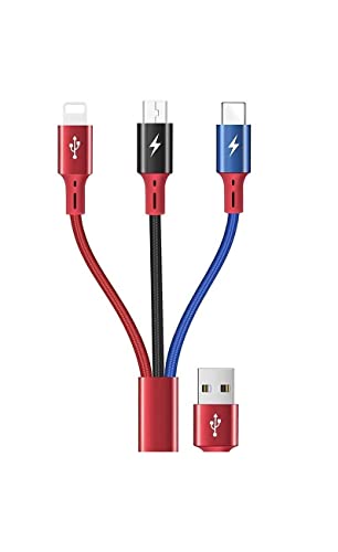 UZAHSK Multi USB Ladekabel 3A,1.8m Nylon Geflochtener 3-in-1 USB-Kabelanschluss Mit iP/Typ-C/Micro USB-Anschluss Für iP 14/13/12/11/Xs/X/8/7/Galaxy S22/S10/ S9/S8/Xiaomi/Pixel/LG/Tablets/Huawei. (Red) von UZAHSK