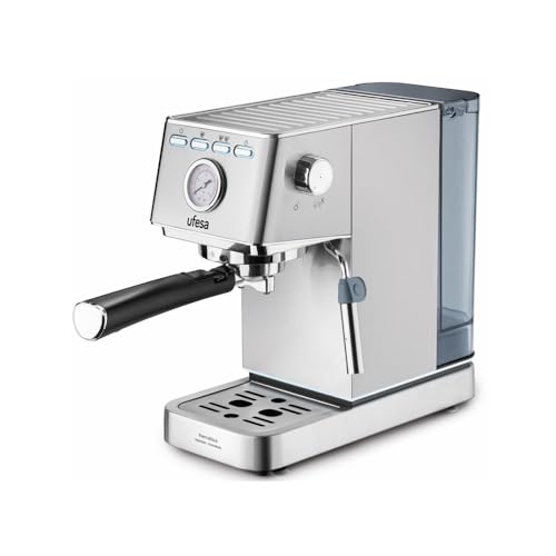 Ufesa CE8030 Milazzo Expresso- und Cappuccino-Kaffeemaschine mit Manometer, 20 Bars, 1350W, Thermoblock-System, Einstellbarer Dampfgarer, 2 Modi: Gemahlener Kaffee oder Pad, 1.4L Tank, 1 oder 2 Kaffee von UFESA