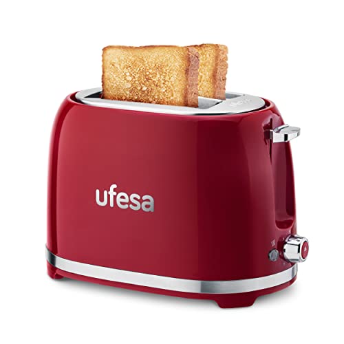 Ufesa Toaster 2 Scheiben Retro Rot Classic Pinup, Vintage-Design, 850 W, 2 extrabreiten Schlitzen Sandwichtoaster, geeignet für alle Arten von Brot, 7 Bräunungsgrade, Kabelsammler, Krümeltablett von UFESA