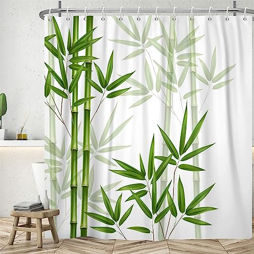 Duschvorhang Bambus, Uiiooazy Duschvorhang Grün Blätter Baum Pflanzen Zen Duschvorhäng Anti Schimmel Wasserdicht Polyester Stoff Waschbar Blickdicht Bad Vorhang mit 12 Haken für Badezimmer 180Bx180Hcm von Uiiooazy