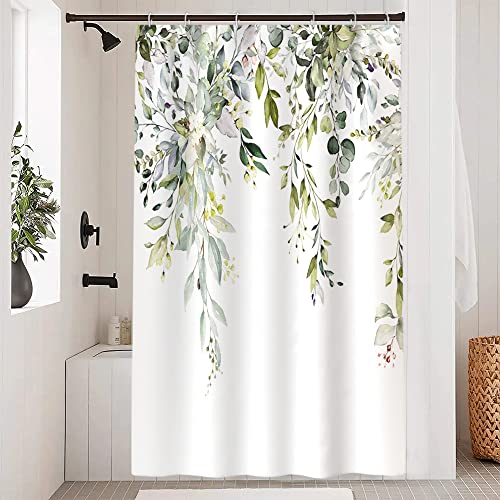 Duschvorhang Eukalyptus Grün, Uiiooazy Duschvorhang Aquarell Blätter Blumen Rosa Duschvorhänge Anti Schimmel Wasserdicht Polyester Stoff Waschbar Bad Vorhang mit 10 Haken für Badezimmer 150Bx180Hcm von Uiiooazy