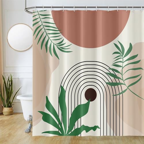 Uiiooazy Duschvorhang Boho, Duschvorhang Abstrakte Kunst Mitte des Jahrhunderts Minimastisch Duschvorhänge Anti Schimmel Wasserabweisend Polyester Stoff Waschbar Bad Vorhang mit 12 Haken 180Bx180Hcm von Uiiooazy