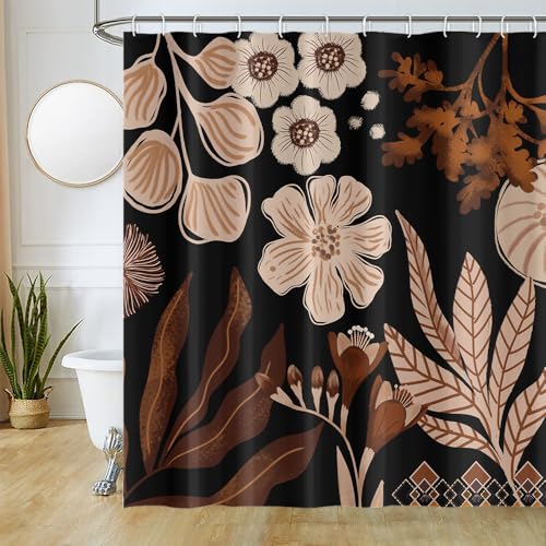 Uiiooazy Duschvorhang Boho, Duschvorhang Blumen Rosa Abstrakte Pflanzen Duschvorhänge Anti Schimmel Wasserdicht Polyester Stoff Waschbar Blickdicht Bad Vorhang mit 12 Haken für Badezimmer 180Bx180Hcm von Uiiooazy