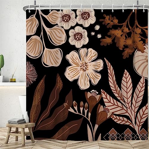 Uiiooazy Duschvorhang Boho, Duschvorhang Blumen Rosa Abstrakte Pflanzen Duschvorhänge Anti Schimmel Wasserdicht Polyester Stoff Waschbar Blickdicht Bad Vorhang mit 12 Haken für Badezimmer 240Bx180Hcm von Uiiooazy