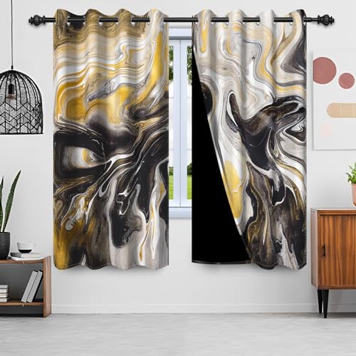 Uiiooazy Gardinen Marmoroptik, Vorhang Schwarz Gold Marmoriert Blickdicht Moderne Vorhänge Polyester Gardinen mit Ösen Verdunklungsvorhänge für Wohnzimmer Schlazimmer Fenster, 2er Set, 140x245cm von Uiiooazy