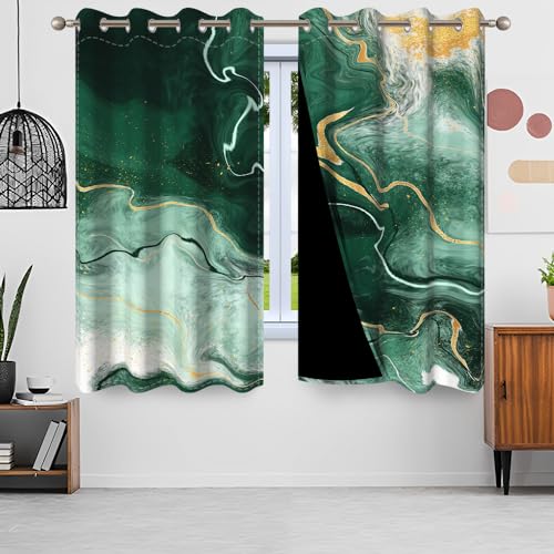 Uiiooazy Gardinen Marmoroptik, Vorhang Smaragd Gold Abstrakte Marmoriert Blickdicht Vorhänge Polyester Gardinen mit Ösen Verdunklungsvorhänge für Wohnzimmer Schlazimmer Fenster, 2 Stück, 140x260cm von Uiiooazy