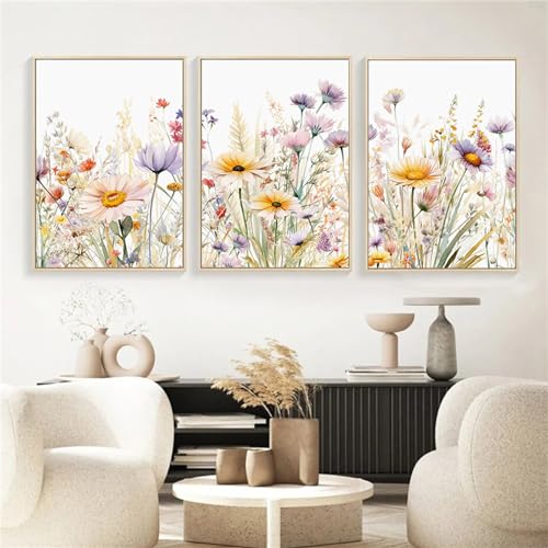 Uixxducc Blumen Poster Wohnzimmer Bilder 3er Set Gänseblümchen Wandbilder Aesthetic Bilder Leinwand Kunstdrucke Wandposter Ohne Rahmen (50 x 70 cm) von Uixxducc