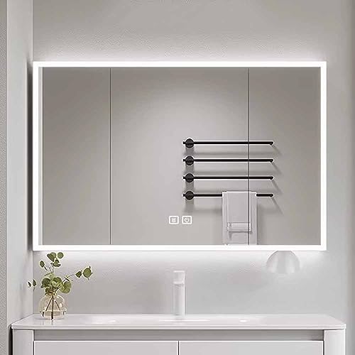 UkewEi LED Spiegelschrank Badschrank mit Beschlagfrei Spiegel Beleuchtet Hängeschrank 100x70x13cm Wasserdicht Medizinschrank mit Stauraum 3-türig (Color : A, Size : 100cm) von UkewEi
