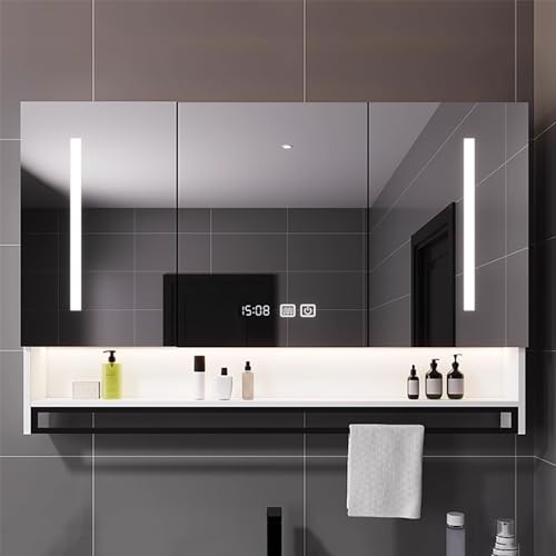 UkewEi Modern Bad Spiegelschrank 80×90cm Badezimmerspiegel Schrank mit mit Beleuchtung Beschlagfrei Wandschrank Rahmen aus Holz Rechteckiger (Color : A, Size : 90 * 13 * 80cm) von UkewEi