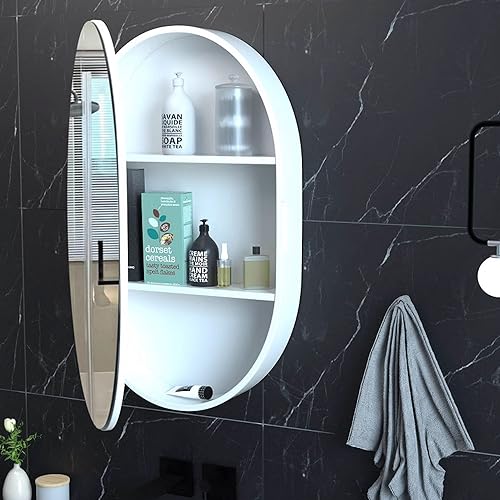UkewEi Spiegelschrank Bad Oval, Badezimmer Medizin Kabinett mit Spiegel, Wandbefestigung Badschrank mit Schminkspiegel, 1 Türig Stauraum, 40 * 70cm (Color : D, Size : 60 * 90cm) von UkewEi