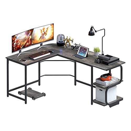 Ulifance Eckschreibtisch Umkehrbarer Computertisch 175 * 130cm, L-förmiger Schreibtisch mit Regalen für Home Office,Gaming Tisch Bürotisch für kleinen Raum Einfache Montage Schwarze Eiche von Ulifance