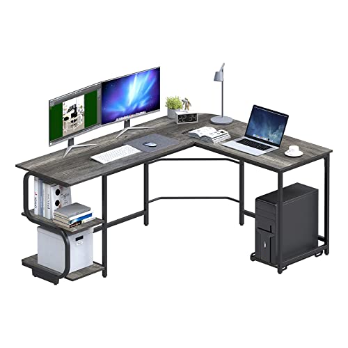 Ulifance L-förmiger Schreibtisch 155 * 110cm mit Regal，Umkehrbarer Computertisch Eckschreibtisch Gaming Tisch Laptop PC Tisch Bürotisch für kleinen Raum Schwarze Eiche von Ulifance