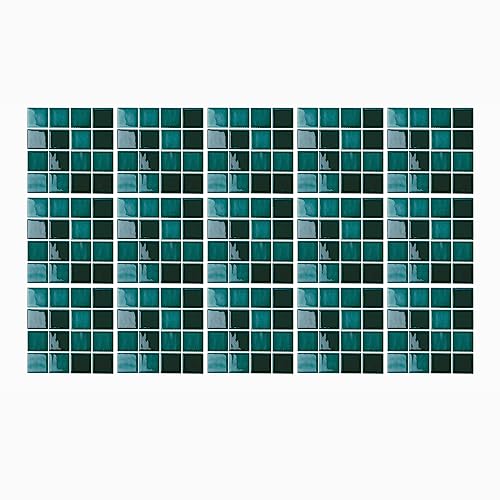 Ulticool Dekoration Aufkleber Fliesen - Mosaikfliesen Steine Grün Pool Wand Mosaik - 15x15cm - 15 Stück Selbstklebende Klebefolie Fliesenaufkleber - Rückwand für die Wand Badezimmer - Küchenwand Küche von Ulticool