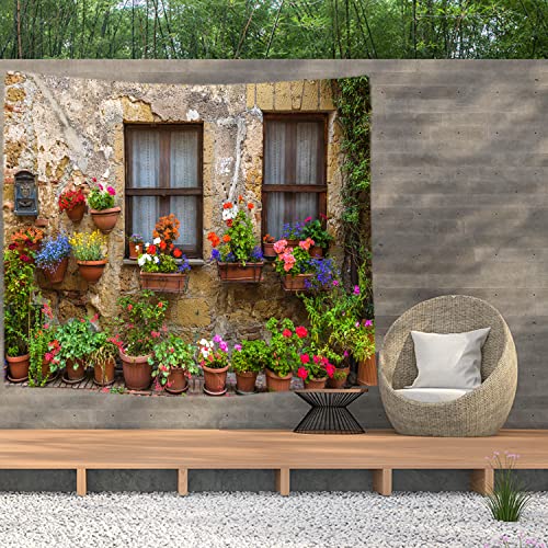 Ulticool – Durchschauen Fenster Pflanzen Blumen Natur - Wandteppich Poster - 200x150 cm - Gartenposter - Wandteppich groß – Dekoration Zubehörteil für Garten und Wohnzimmer von Ulticool
