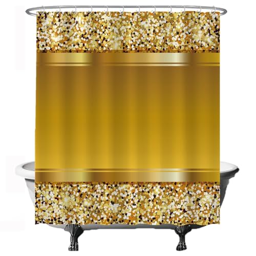 Ulticool Duschvorhang - Gold Glitter Glamour Luxury Party - 180 x 200 cm – Anti Schimmel - Waschbar – Wasserdicht - mit 12 Ringe - Gelb von Ulticool