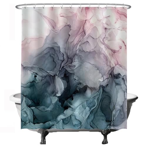 Ulticool Duschvorhang - Marmor Pastell Aquarell Abstrakte Kunst - 180 x 200 cm – Waschbar – Anti Schimmel - Wasserdicht - mit 12 Ringe - Marble Blau Rosa von Ulticool