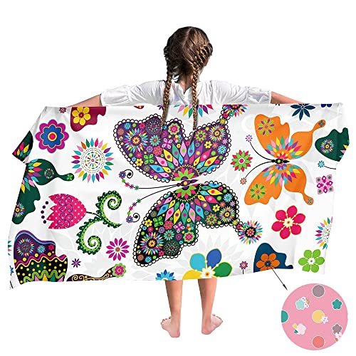 Ulticool – Handtuch Schmetterling Blumen Mandala – Kind Mädchen Junge – Schnelltrocknendes Badetuch Mikrofaser – 140 x 70 cm – für Reisen Fitness Gym Sport Spa Yoga – Lila Rosa Gelb Weiß von Ulticool