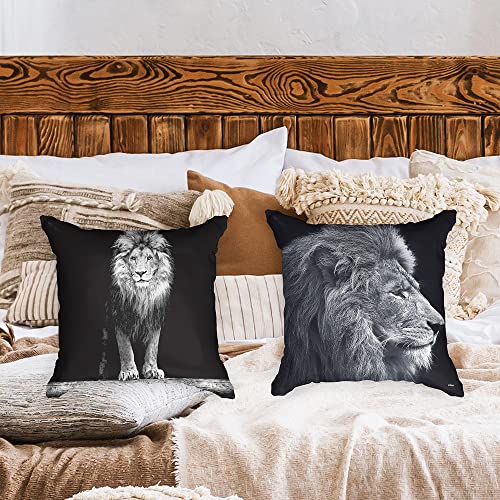 Ulticool - Kissenhülle - Löwe Löwenkopf - Set von 2 Motiven – 45 x 45 cm - Dekokissen ohne Füllung - Kissenbezug Zubehör für Sofa/Bett - Schwarz Weiß von Ulticool