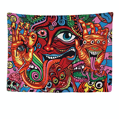 Ulticool - Psychedelic Trippy Draws Eyes - Wandteppich - 200x150 cm - Großer Wandteppich - Hippie Zubehör Bohemian - Dekoration - Tuch - Malerei - Vorhang für Bett, Wand oder Decke von Ulticool