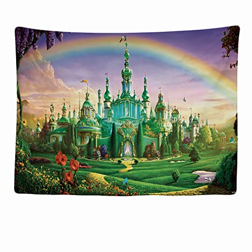 Ulticool - Schloss Palast Regenbogen Märchen - Wandteppich - 200x150 cm - Großer Wandteppich - Poster Verzierung - Dekoration - Tapete - Leinwand - Malerei - Zubehör Raumteiler - Grün von Ulticool