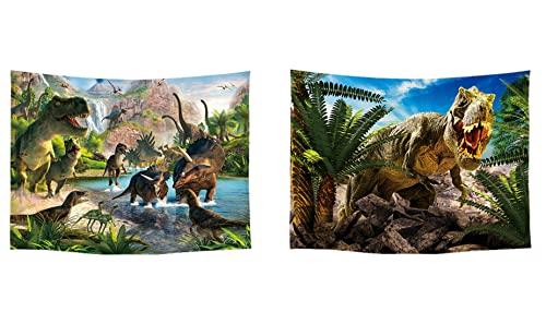 Ulticool – Wandteppich Dekoration Wohnung - Dinosaurier Gruppe T-Rex - Grün - Set von 2 Motiven – 73 cm x 95 cm - Wandtuch - Accessoires für Schlafzimmer Wohnzimmer Kinderzimmer von Ulticool