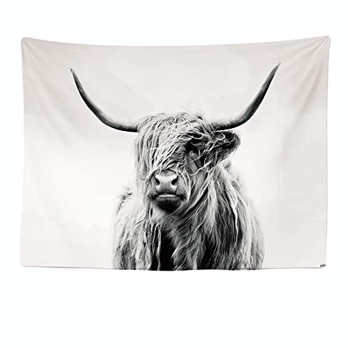 Ulticool - Wandteppich Dekoration Wohnung - Schottischer Highlander Schwarz Weiß - 200 x 150 cm groß - Wandtuch Wandbehänge - Accessoires Tiere für Schlafzimmer Wohnzimmer von Ulticool