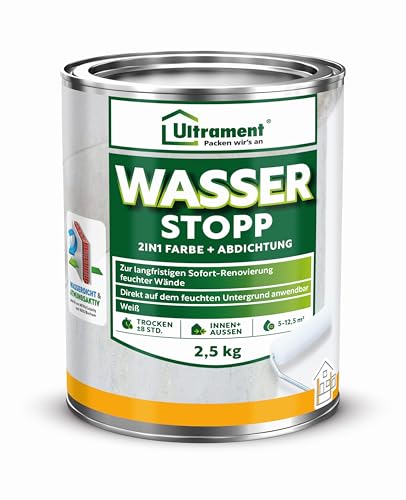 Ultrament Wasser Stopp, 2in1 – Farbe und Abdichtung, weiß, 2,5kg von Ultrament