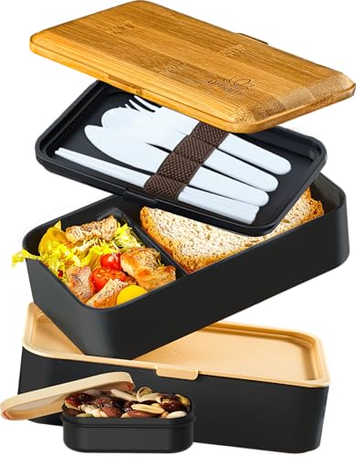 Umami Alles-in-Einem Bento Box für Erwachsene, 1 Soßentöpfe & 4 Bestecke, Lunch Box für Männer/Frauen, 2 Meal Prep Containers, Mikrowelle, Spülmaschine, Gefrierschrank sicher von Umami