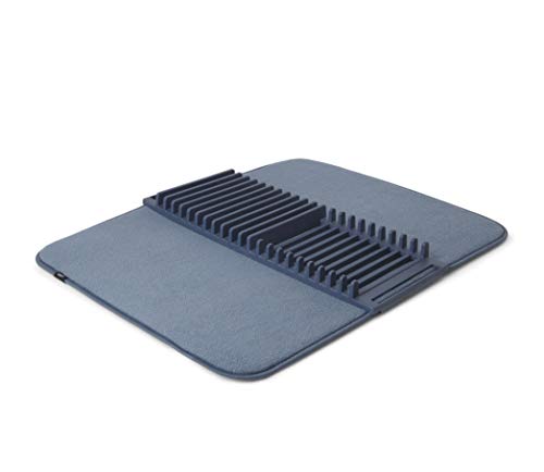 Umbra Udry Geschirr Abtropfgestell und Mikrofaser Abtropfmatte – Faltbar, Platzsparend und Leicht Verstaubar, 60 x 45 cm Dish Mats, Polypropylene, Denim, One Size von Umbra