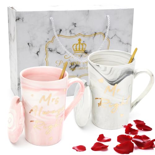 Umllpet Mr Right und Mrs Always Right Paare Brautpaar Pärchen Kaffeetassen, Tassen Geschenke Set für Ramadan Ostern Verlobung Hochzeit Brautdusche Braut und Bräutigam Werden Jungvermählten Jubiläum von Umllpet