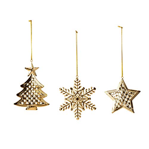 12 Metall Weihnachtsanhänger Schneeflocke Stern Tannenbaum 9-12 cm Gold Christbaumschmuck zum Aufhängen von Unbekannt