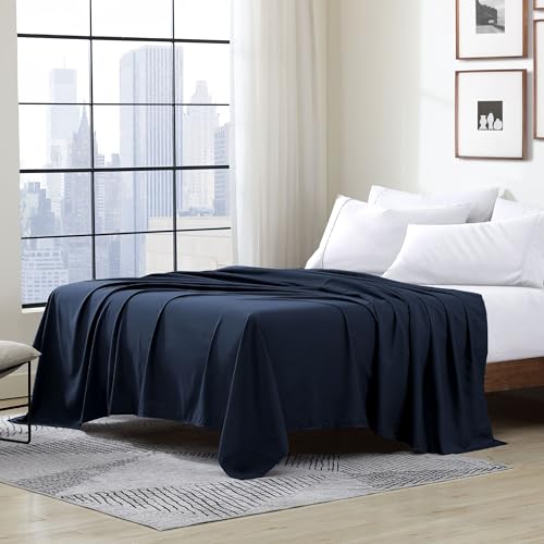 Cathay Luxuriöses seidiges weiches Bettlaken für Einzelbett, aus Polyester, King-Size-Bett, Marineblau von Cathay Home