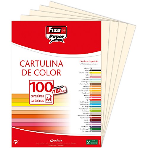 Fixo 11110444 Farbiger Zeichenkarton, Pack mit 100 Seiten, A4, Farbe: Elfenbein von Fixo