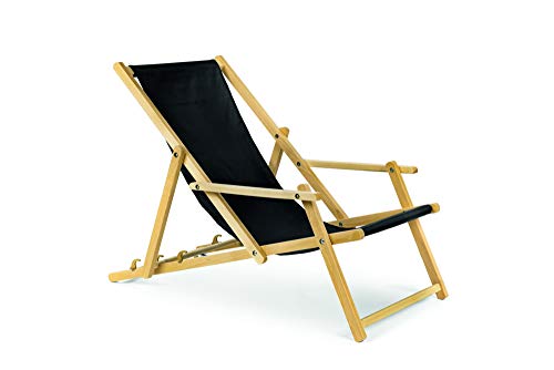 Holz Sonnenliege Strandliege Liegestuhl aus Holz 3 Stufen Klappbare Gartenliege mit Armauflagen schwarz von BAS