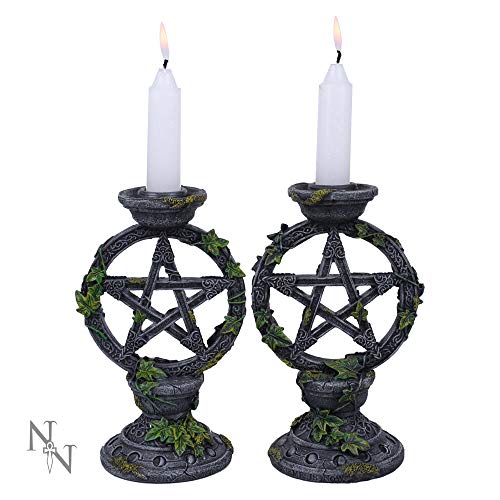 Nemesis Now B2539G6 Wiccan Pentagramm Kerzenständer Set mit 2 Kerzenhaltern 15 cm schwarz Harz von Nemesis Now