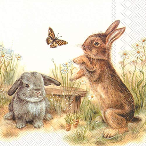 Oster-Servietten"BUNNY & CLYDE" mit Oster-Hasen Motiven - 33x 33cm - 3 lagig - Oster-Fest/Oster-Deko/Ostern/Tisch-Deko/Osterhase/Tisch-Dekoration Ostern & Frühling (20 Servietten) von Unbekannt