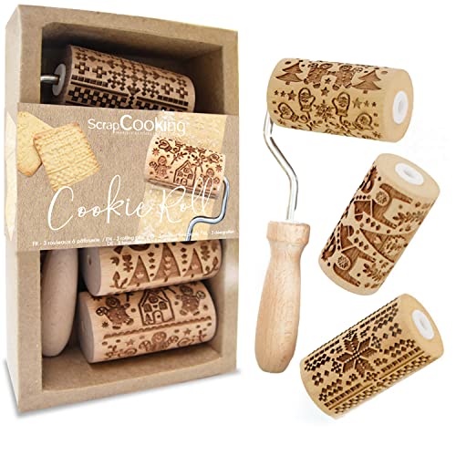 ScrapCooking 3798 Keksrollen-Set für Weihnachten, 3 Mini-Nudelrollen aus Holz mit Motiven – Deko mit Prägung von Prägungen in Relief – Backform zur Dekoration von Keksen, Keksen, Keksen von ScrapCooking