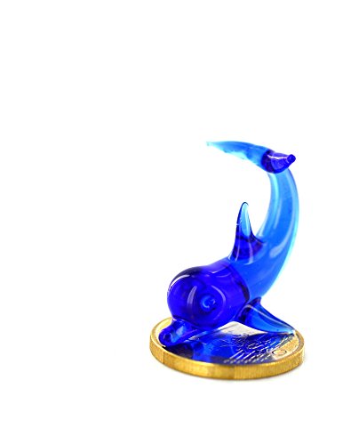 Unbekannt Delfin Mini Blau 2 Glas - Miniatur Glasfigur Springender Delphin Marineblau - Glastier Deko Figur Dunkelblau von Unbekannt