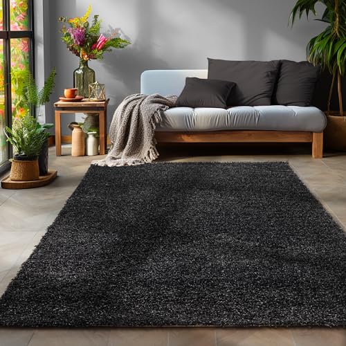 Unbekannt Shaggy Hochflor Langflor Teppich Wohnzimmer Carpet Uni Farben, Rechteck, Rund, Farbe:Anthrazit, Größe:300x400 cm von SIMPEX